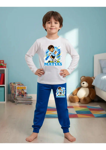 Pijama Niño Futbol Argentina Algodón Largo Personalizado