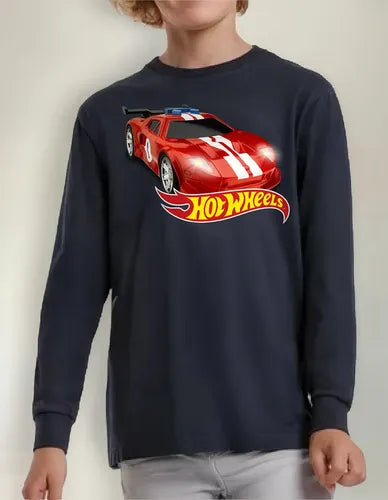 Polera Manga Larga Algodón Niños Auto Rojo Hot Wheels