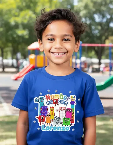 Polera Number Blocks Personalizada Niños Algodón100%