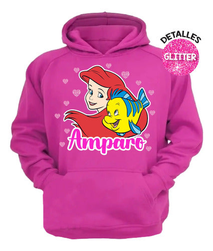 Polerón Canguro La Sirenita Niñas Personalizado Algodón