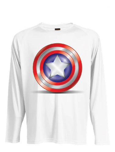 Camiseta Polar Manga Larga Polera Niño Capitan America Escud