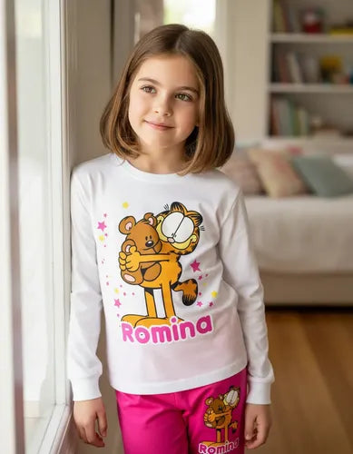 Pijama Largo Garfield Niñas Personalizado Algodon