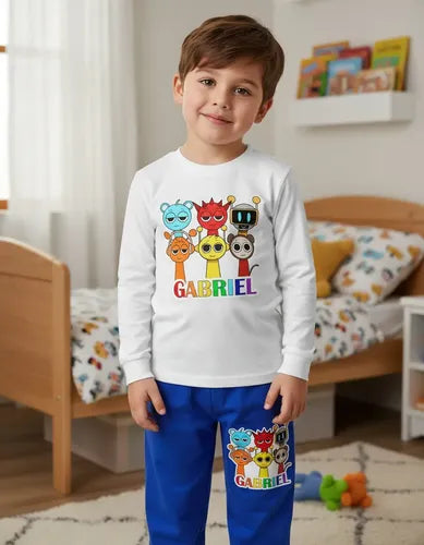 Pijama Largo Sprunki Niños Algodón Personalizado