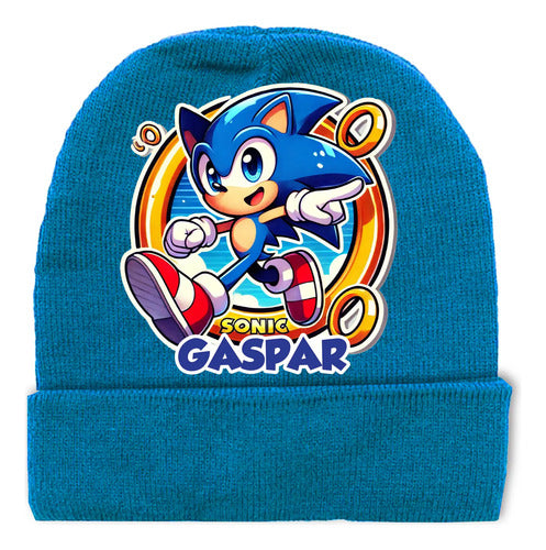 Gorro Lana Sonic D1 Personalizado Niños Azul Petróleo Talla Niños Sonic D1