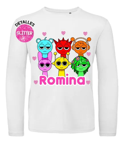 Polera Larga Sprunki Personalizada Niñas 100% Algodón