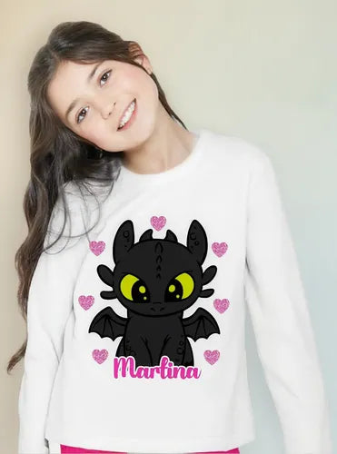 Polera Larga Chimuelo Dragon Personalizada Niñas Algodón
