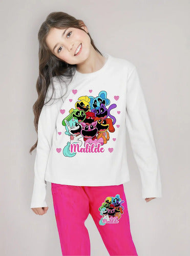 Pijama Largo Smiling Critters Niñas Algodón Personalizado