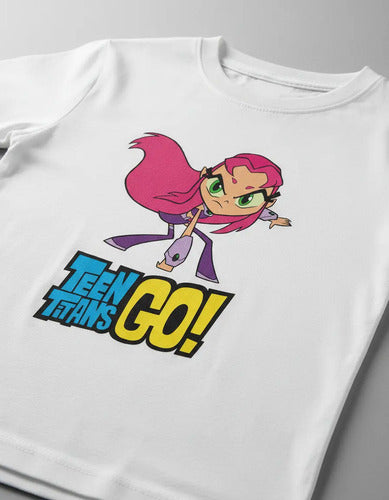 Polera Blanca Algodón 100% Niños Jovenes Titanes Starfire