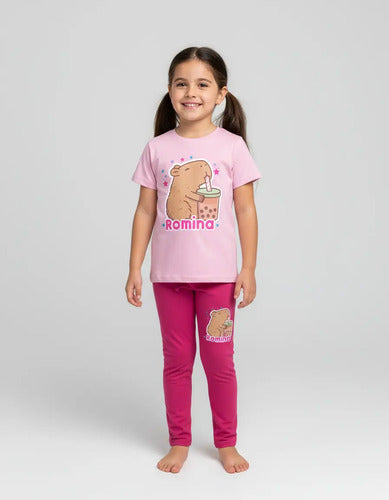 Polera Y Calza Capibara Conjunto Niñas Personalizado