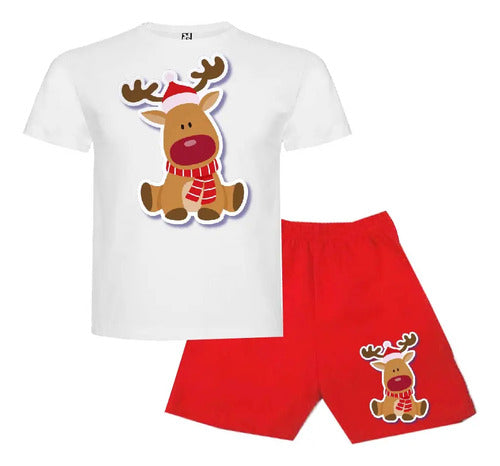 Pijama Corto Niños Algodon Reno Rudolfo Navidad