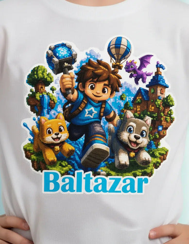 Pijama Niño Algodón Manga Larga Personalizado Video Juegos Azul Bloques Niños Aventura 7-8