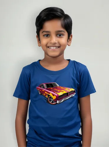 Polera Color Algodón 100% Niños Auto Rojo Clásico Hot