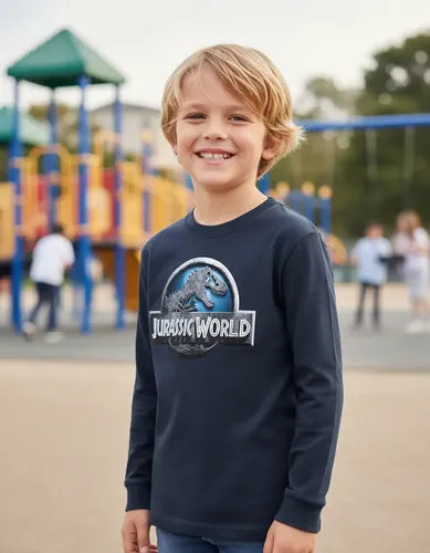 Polera Manga Larga Algodón Niños Jurassic World Dinosaurios
