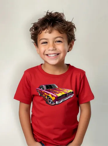 Polera Color Algodón 100% Niños Auto Rojo Clásico Hot