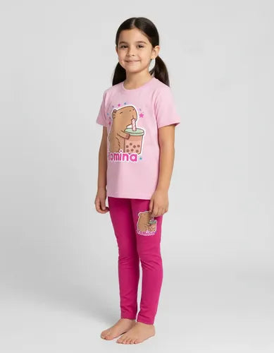 Polera Y Calza Capibara Conjunto Niñas Personalizado