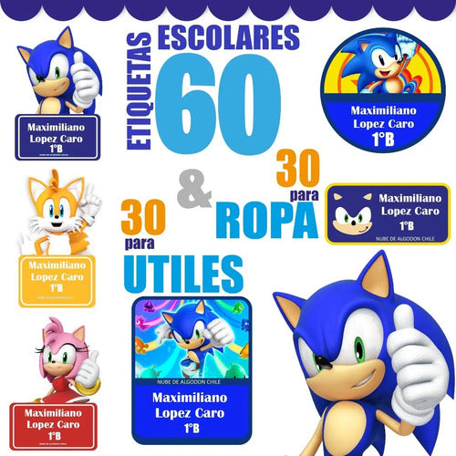 Etiquetas Escolares Personalizadas Utiles Y Ropa Sonic Azul Todas