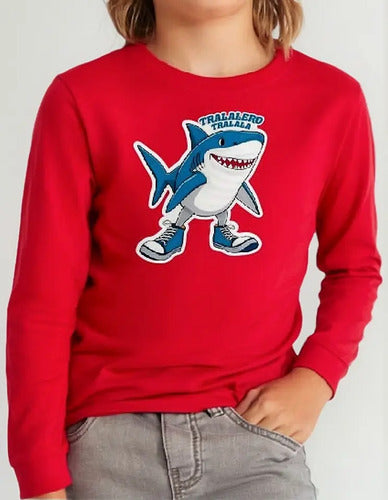 Polera Manga Larga Algodón Niños Tralalero Tralala Brainrot