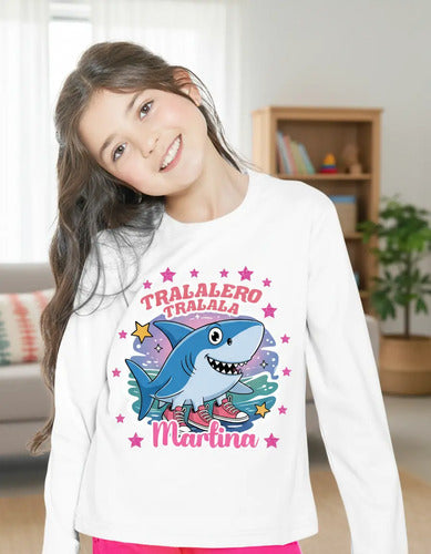 Polera Larga Tralalero Tralala Personalizada Niñas Algodón
