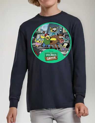Polera Manga Larga Algodón Niños Vecinos Green