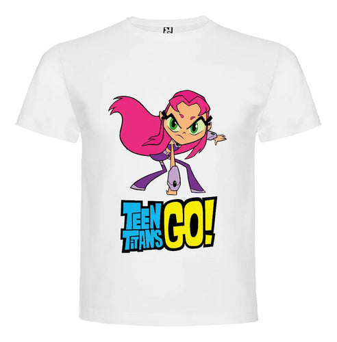 Polera Blanca Algodón 100% Niños Jovenes Titanes Starfire