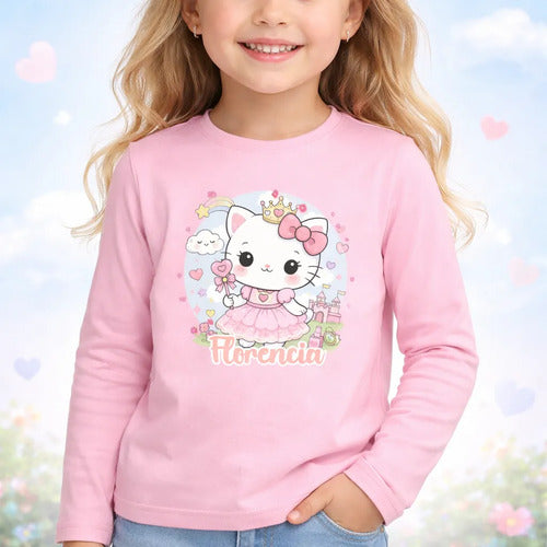 Polera Gatita Unicornio Kawai Personalizada Niña Manga Larga