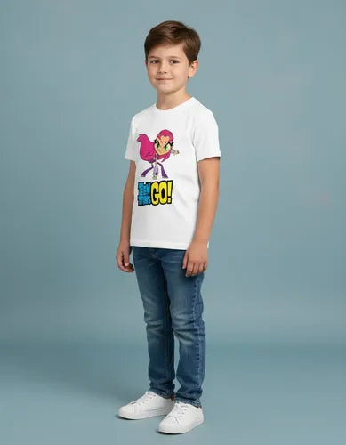 Polera Blanca Algodón 100% Niños Jovenes Titanes Starfire