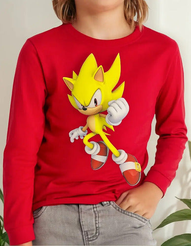 Polera Manga Larga Algodón Niños Sonic Dorado