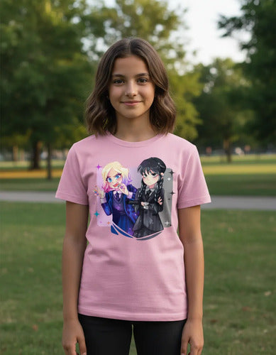 Polera Color Algodón 100% Niñas Merlina Enid Kawaii