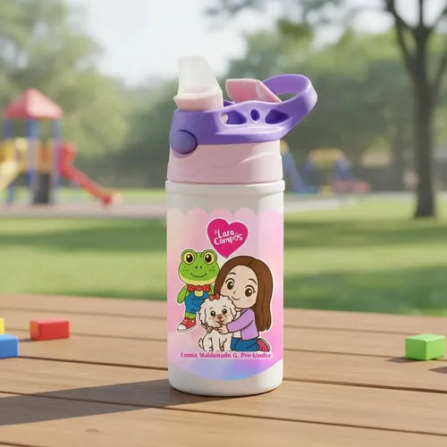 Botella Agua Colegio Lara Campos Personalizada Niñas Blanco