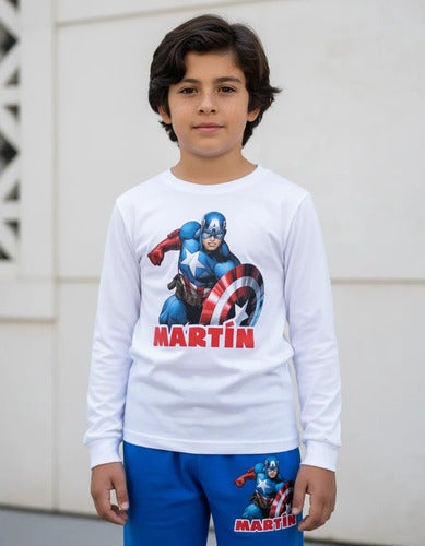 Pijama Largo Capitán America Regalo Cumpleaños  Niños