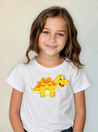 Polera Color Algodón 100% Niñas Niños Dinosaurio Stego Bb