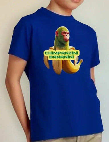 Polera Color Algodón Niños Chimpanzini Bananini Brainrot Tra