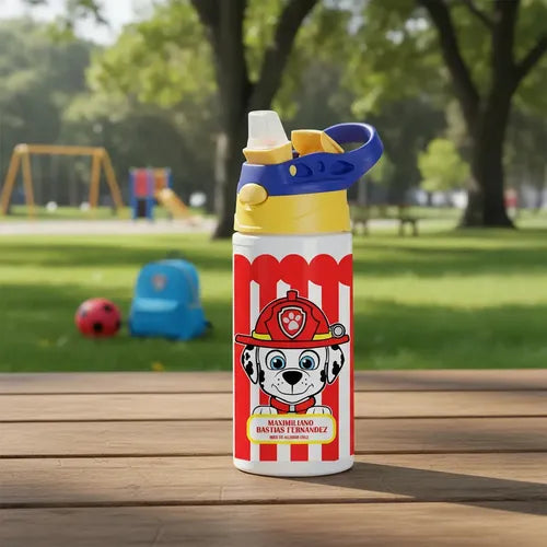 Botella Agua Colegio Marshall Paw Patrol Personalizada Niños Blanco
