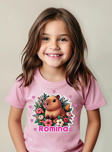 Polera Capibara Flores Niñas Algodón 100% Personalizada