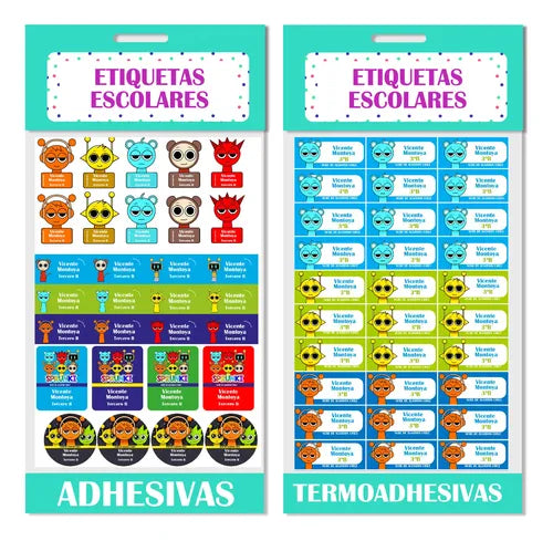 Etiquetas Escolares Personalizadas Sprunki Utiles Ropa Multicolor Personajes Animados (caras Coloridas)