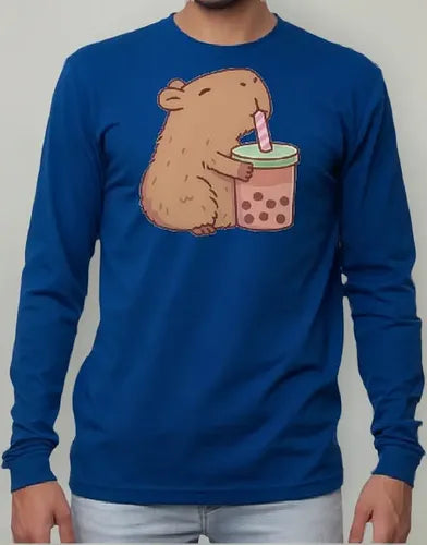 Polera Manga Larga Algodón Niños Capibara Capybara Bebida