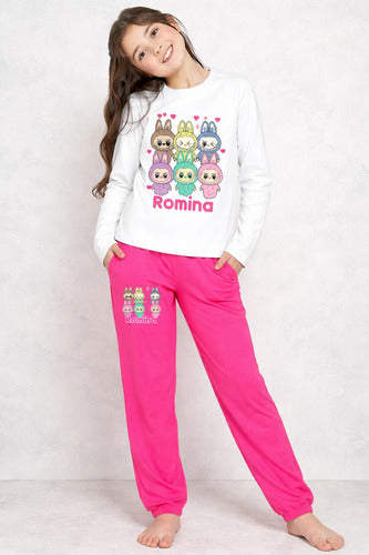 Pijama Largo Labubu Niñas Personalizado Algodon