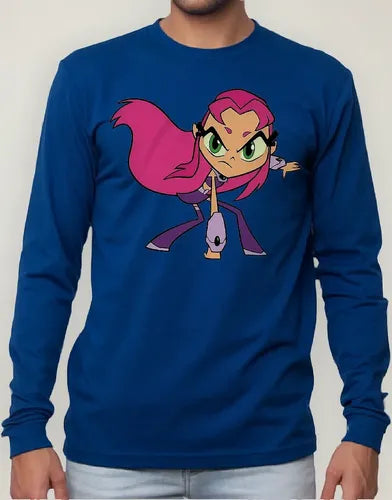Polera Manga Larga Algodón Niñas Starfire Titanes