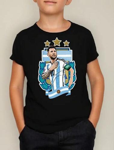 Polera Color Algodón 100% Niños Messi Argentina Campeón