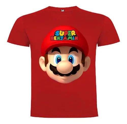 Polera Mario Bros Cara Personalizada Algodón 100% Niño