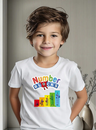 Polera Color Algodón 100% Niños Number Blocks