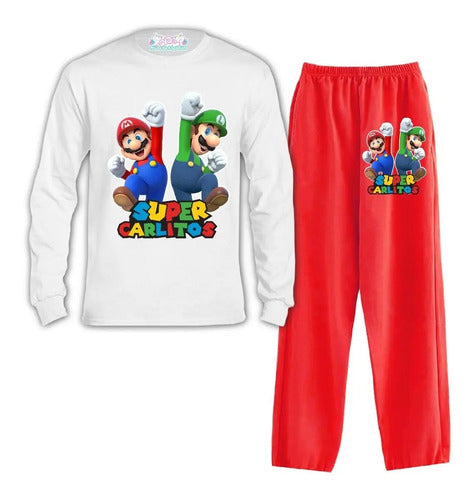 Pijama Largo Mario Bros - Luigi  Personalizado 100% Algodón