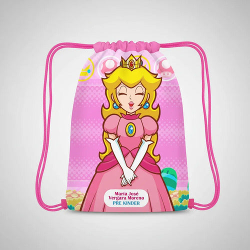 Mochila Morral Princesa Peach Personalizada Bolsa Tela Fucsia Estampado