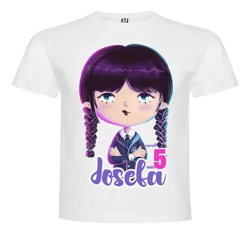 Polera Merlina Cumpleaños Niña Personalizada 100% Algodón D2