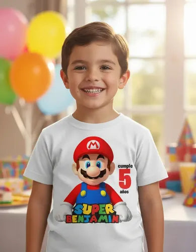 Polera Súper Mario Bros Cumpleaños Personalizada