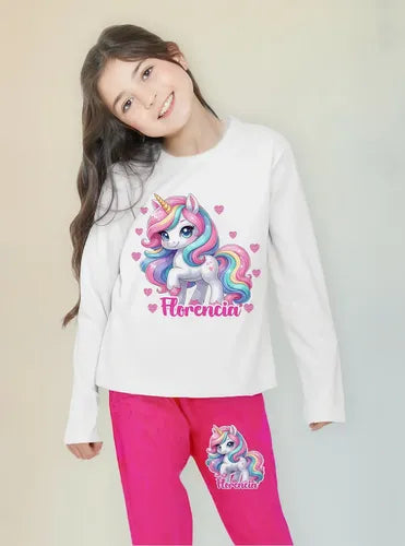 Pijama Largo Unicornio Niñas Personalizado Algodón D1