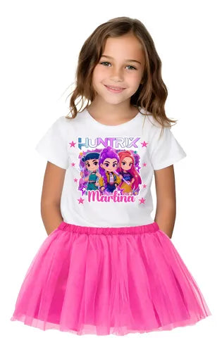 Disfraz Vestido Huntrix Demon Hunters K Pop Personalizado Polera + Tutú Niñas Detalles Glitter