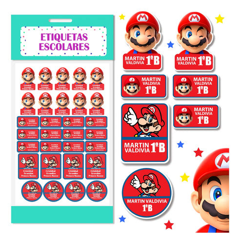 Etiquetas Para Marcar Ropa Y Utiles Escolares Mario Bros Rojo Unica