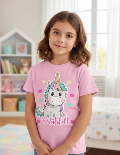 Polera Unicornio Personalizada Niñas Diseño 1 Algodón 100%