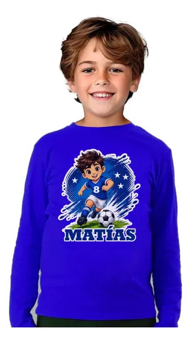 Polera Algodon Manga Larga Futbol Niño Personalizada Nombre